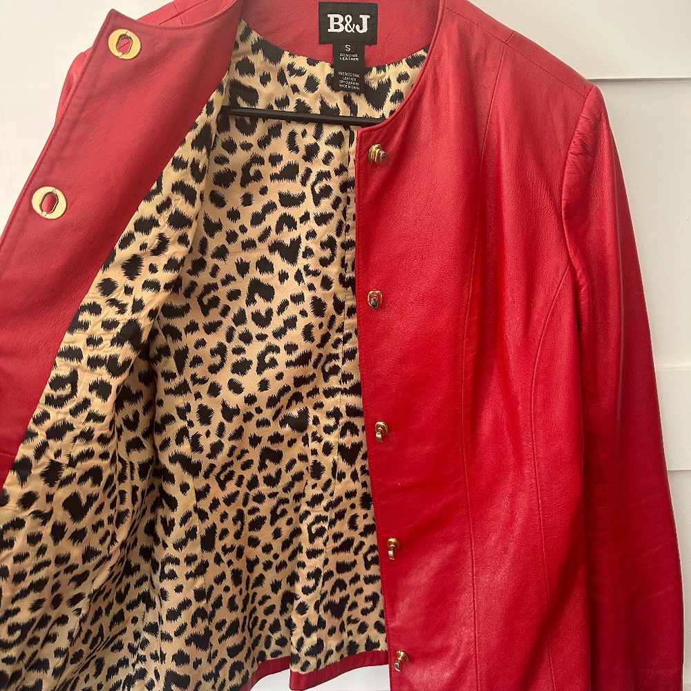 Women's Red Leather Jacket, Small - Picture 2 of 2